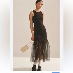 NWTRetail$169size XL MAEVE.Sleeveless black midi dress.Tulle-hem and solid top.